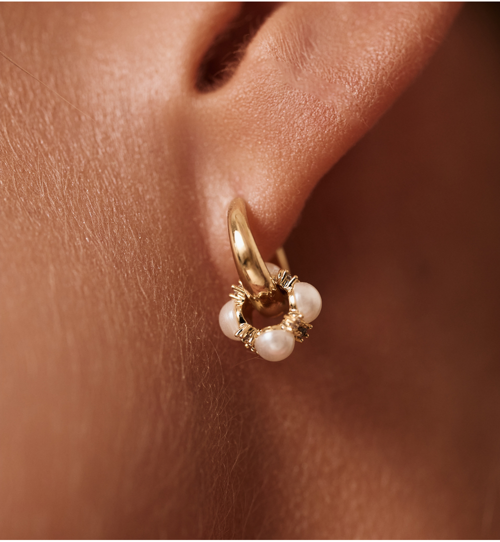 Kolczyki kółka złote z perełkami KLU0093