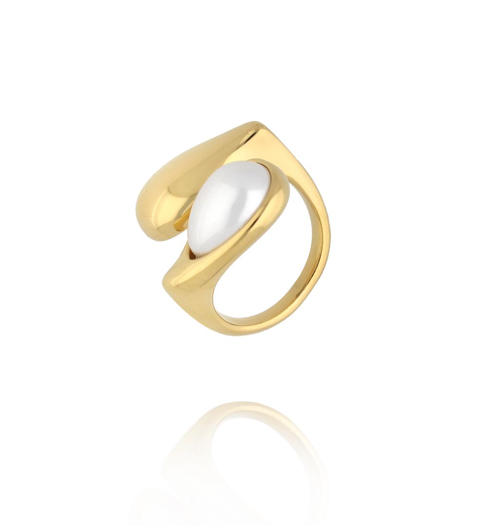 Pierścionek krople z perłą złoty PSY0154