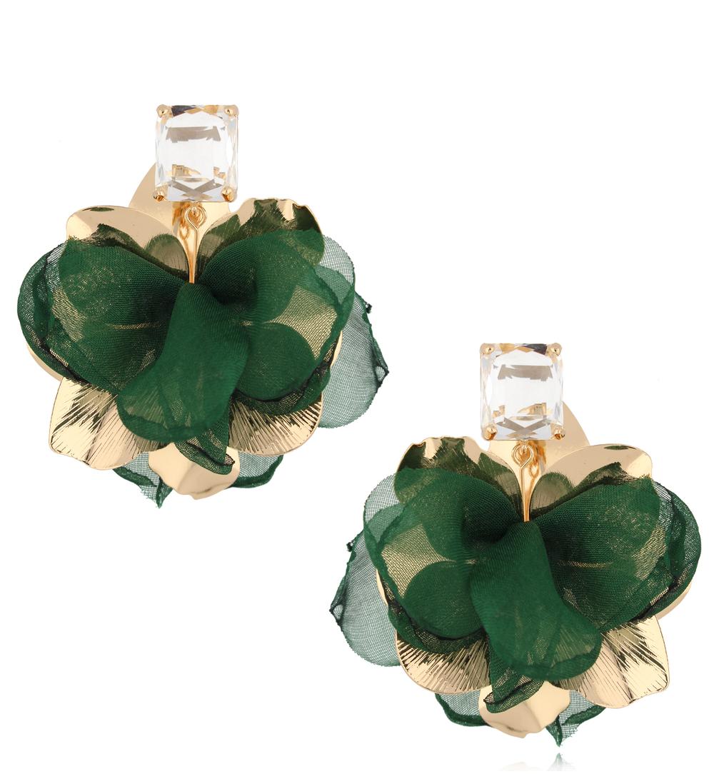 Kolczyki złote z zieloną tkaniną Gold Blossom KBL1820