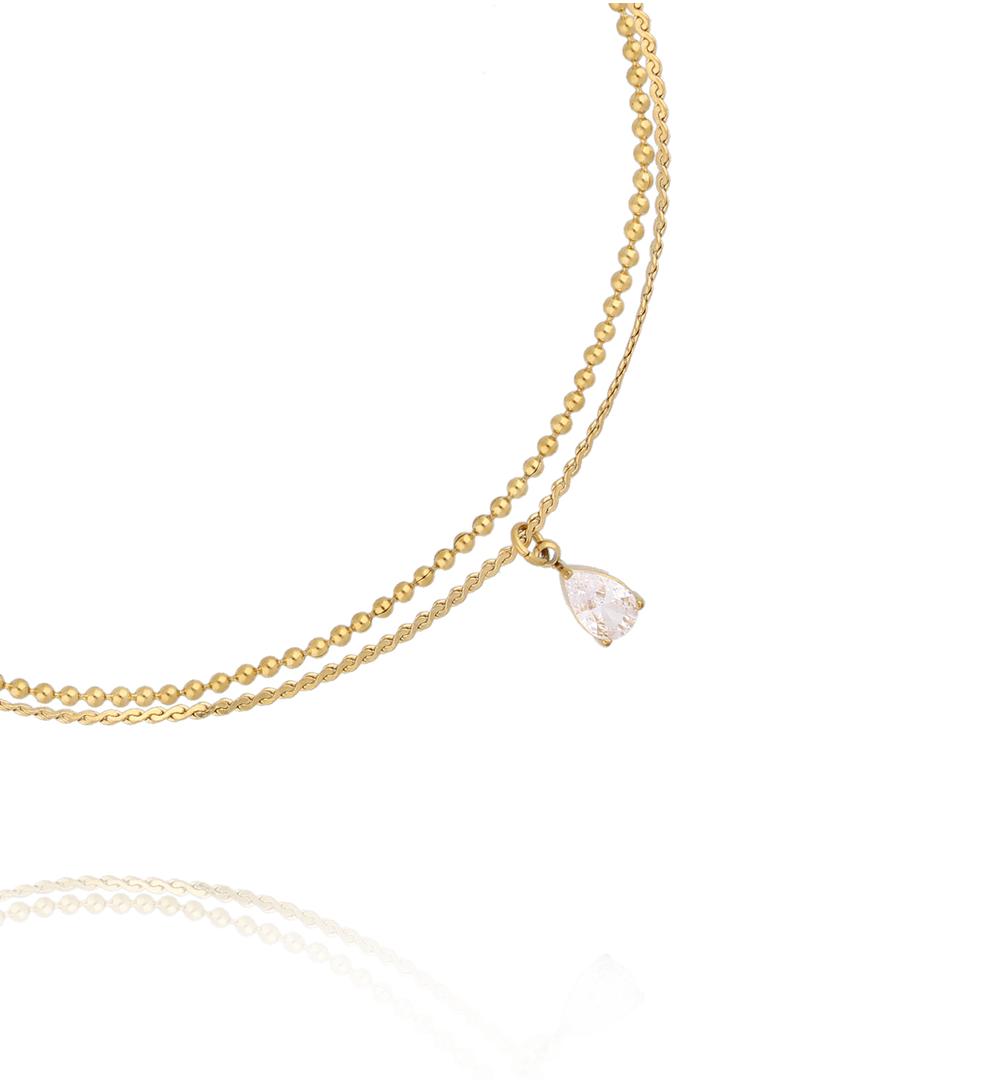 Bransoletka na nogę złota z kryształkiem BNSY0083