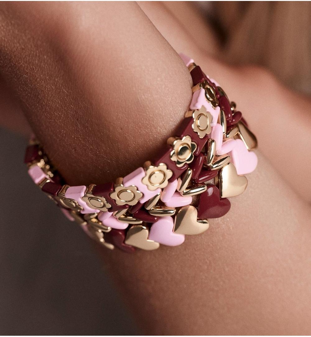 Bransoletka elastyczna z kryształami – róż i bordo BCR0098