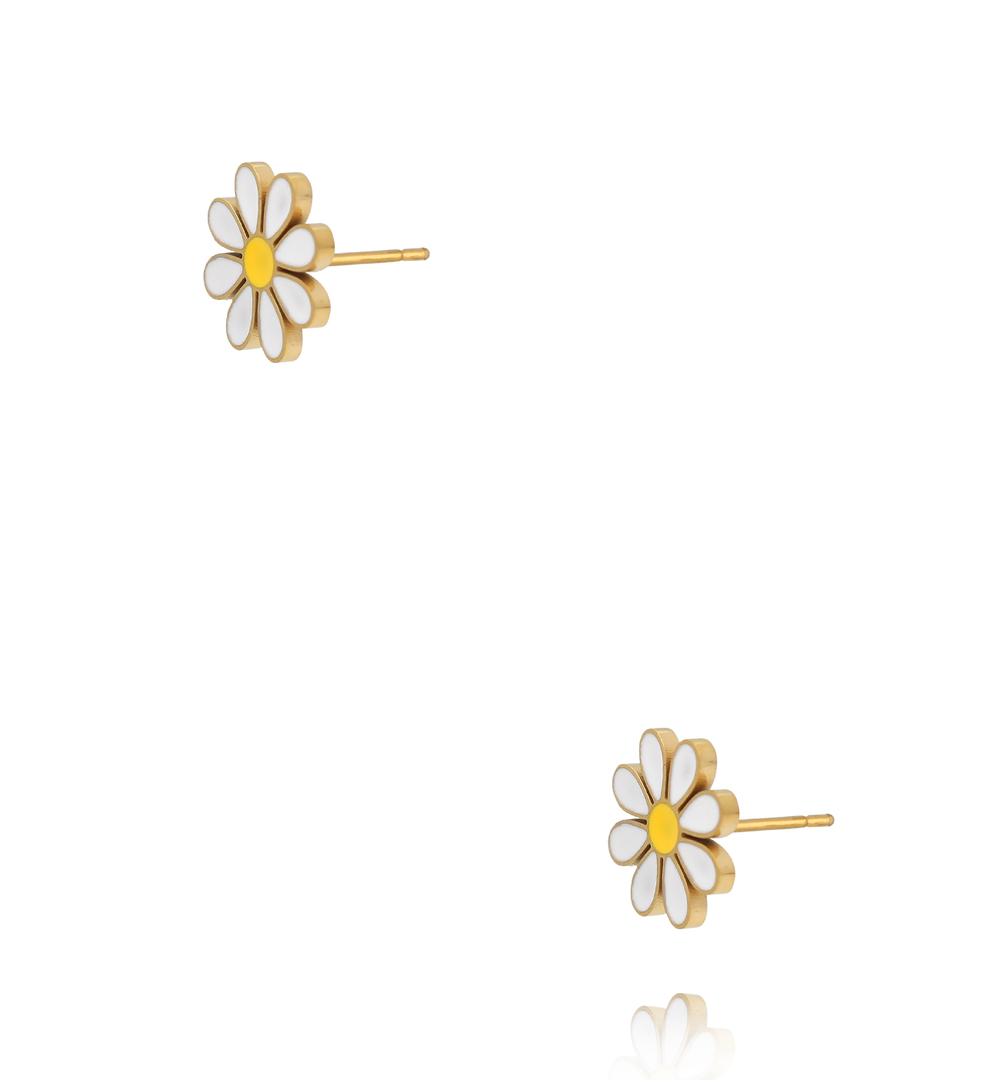 Kolczyki stokrotki z białą emalią KSY0671