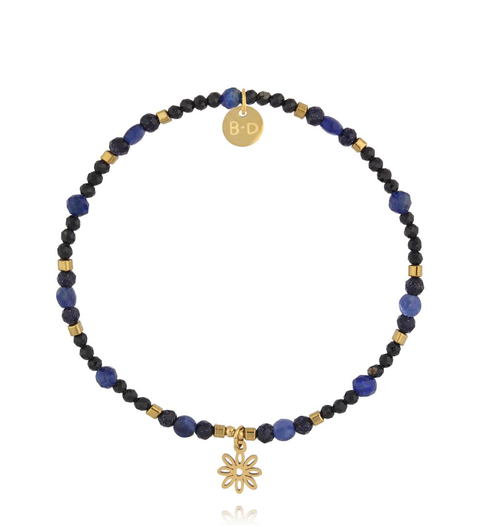 Bransoletka z czarnego turmalinu, sodalitu z kwiatem BTW3500