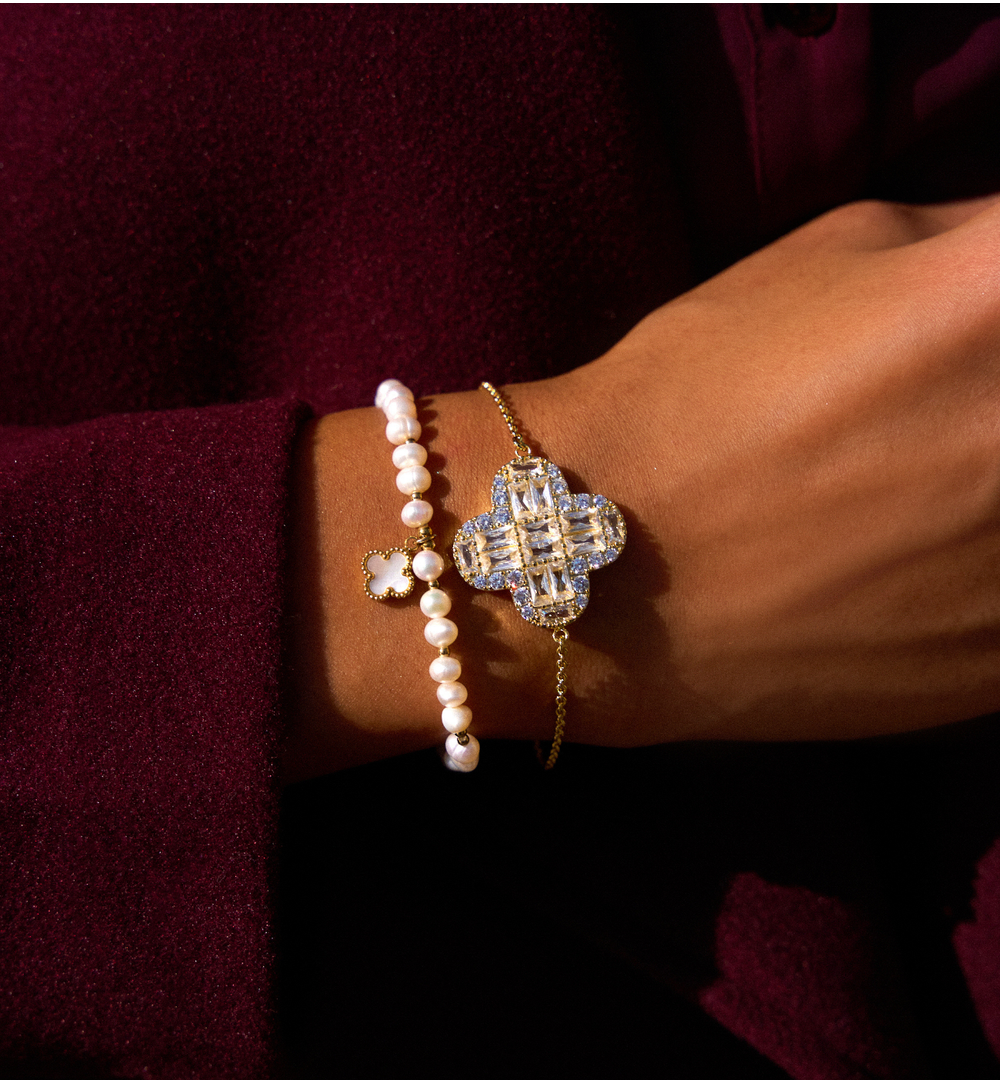 Bransoletka złota z kryształową koniczynką Cristal Clover BSS0189