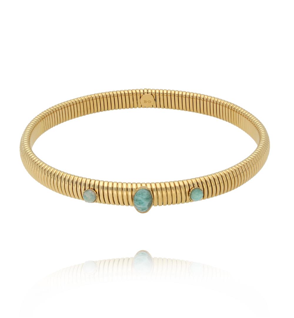 Zestaw złotych bransoletek z kamieniami w odcieniu turkusu ZN0147