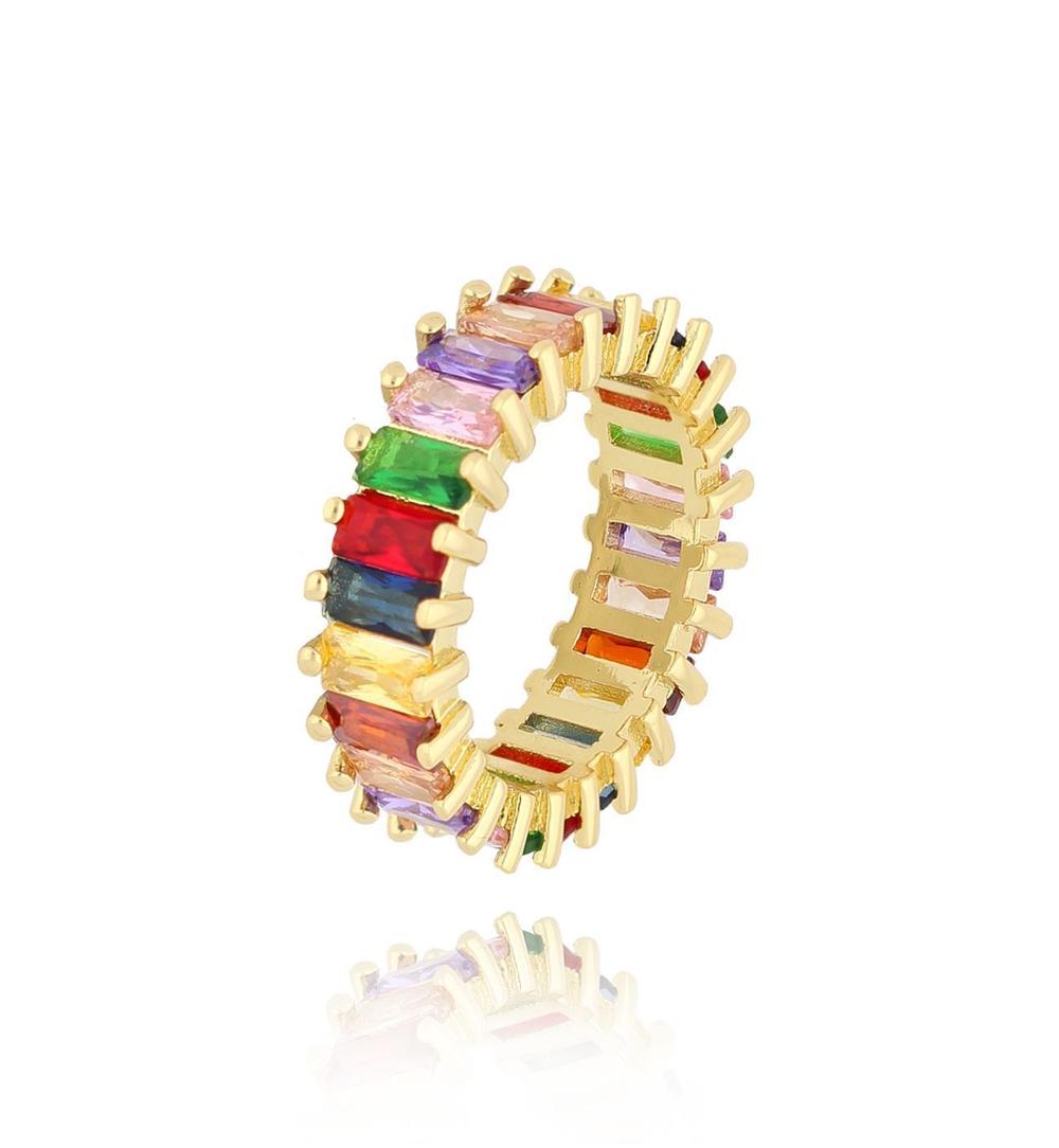 Pierścionek złoty z kolorowymi kryształkami Multicolor Dream PRG0271