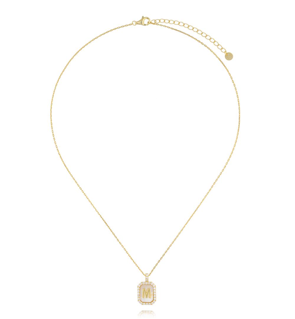 Naszyjnik z literką M na perłowym tle z cyrkoniami NCA0106