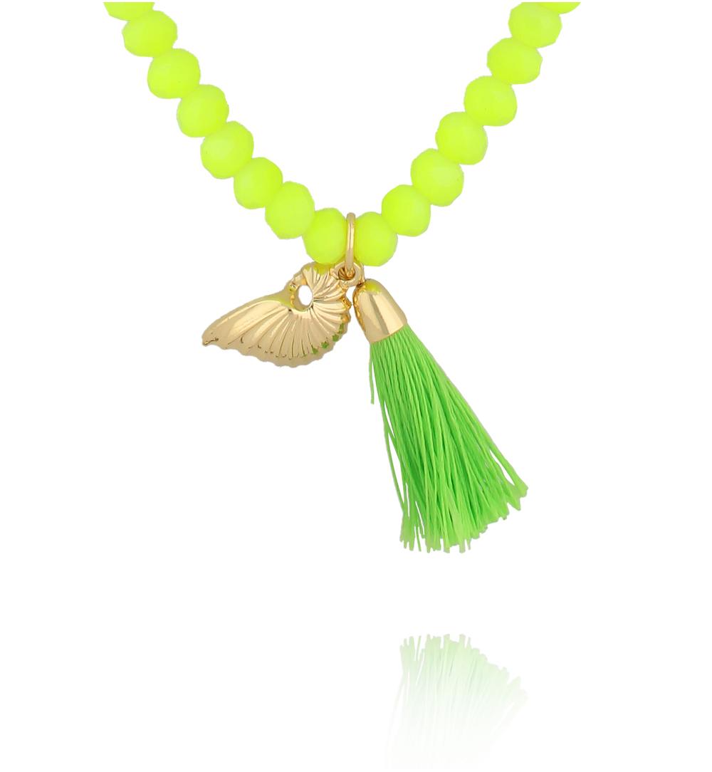 Naszyjnik z neonowych kryształków z zawieszką muszelki i chwostem NSH0121