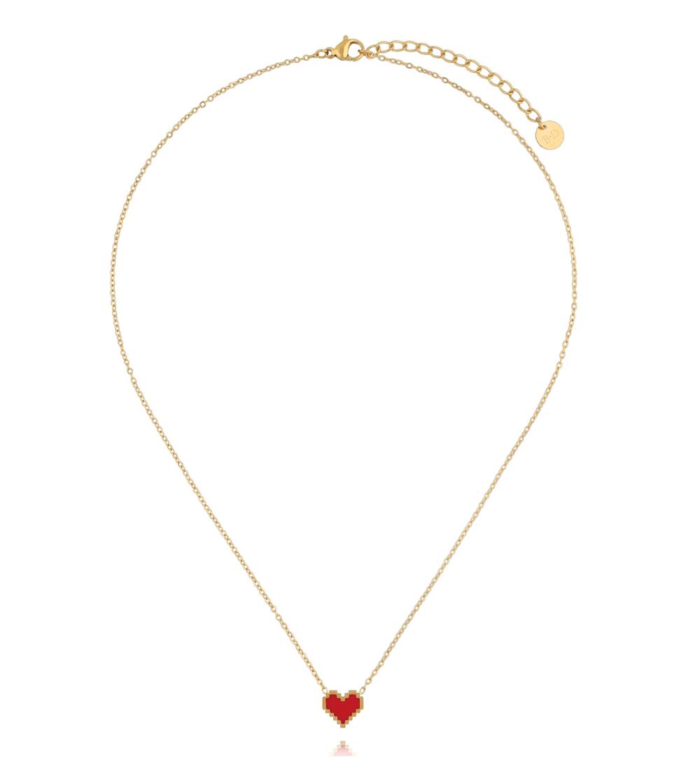Naszyjnik z czerwonym sercem w stylu pixel w kolorze złota NSY0930