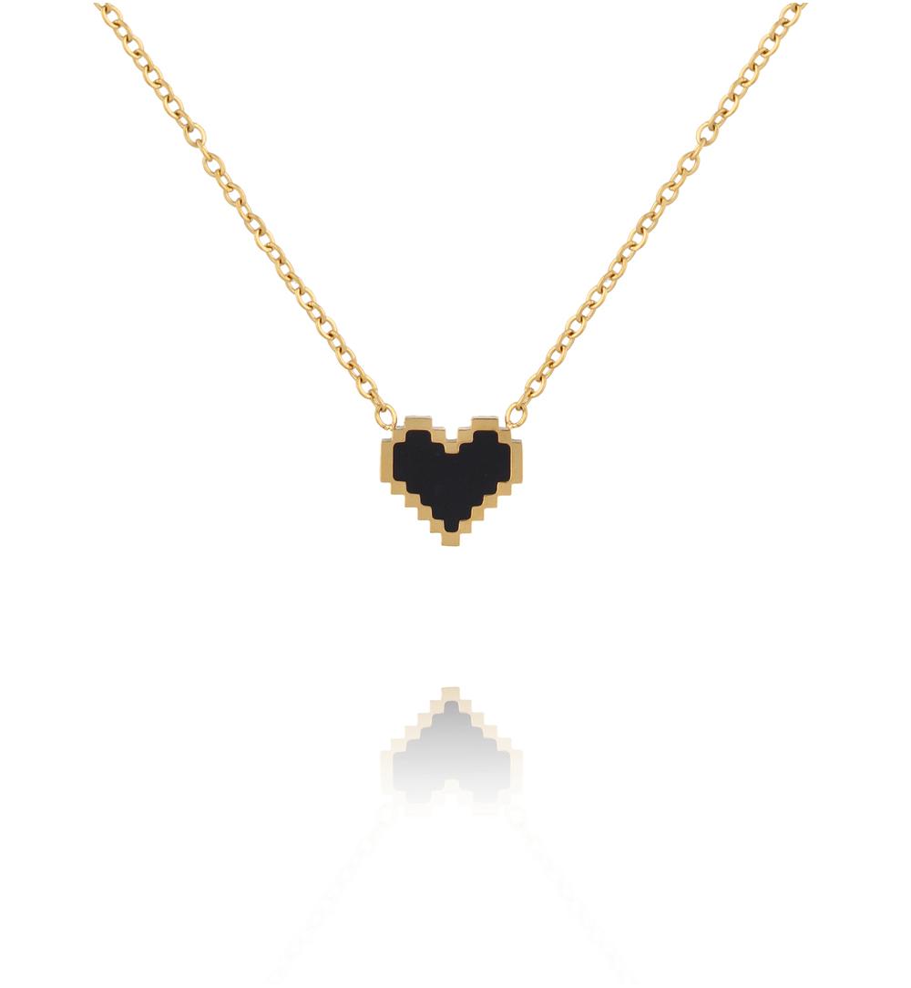Naszyjnik z czarnym sercem w stylu pixel w kolorze złota NSY0931