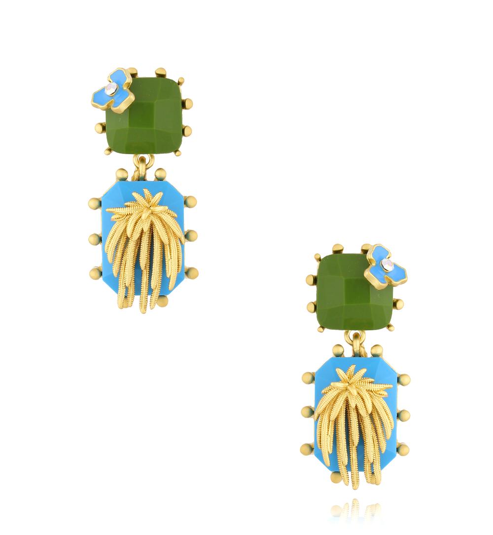 Kolczyki niebiesko zielone Tapak Tangan KJO0037