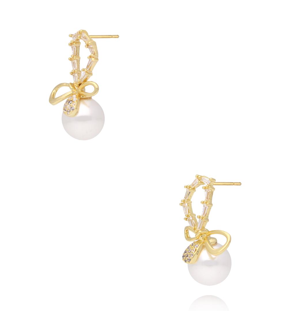 Kolczyki z kokardką, kryształkami i perłą KPE0212