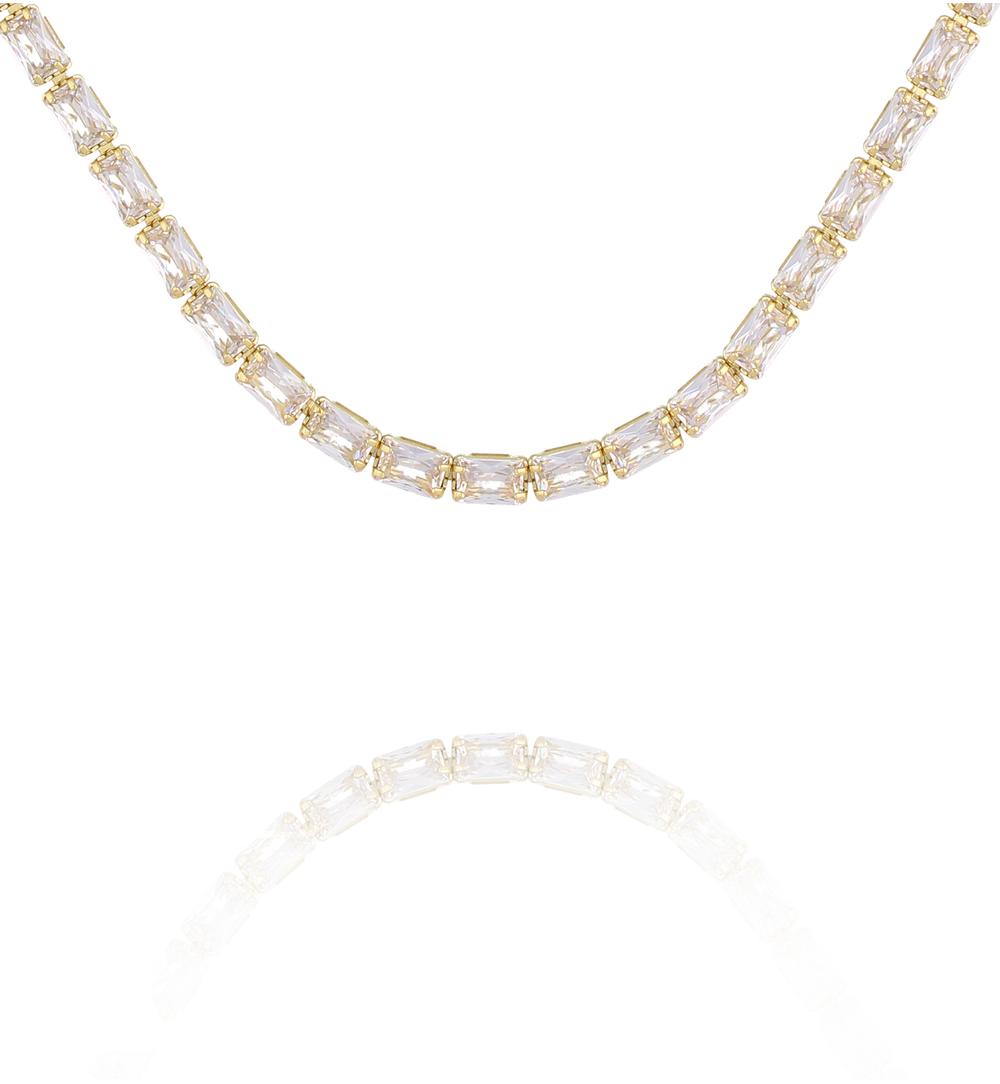 Naszyjnik typu tennis z prostokątnymi kryształkami w złotej oprawie NS0421