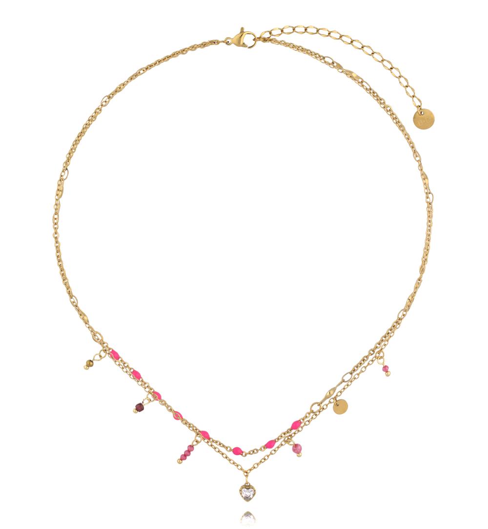 Naszyjnik z różowymi kamieniami i serduszkiem NSY0737