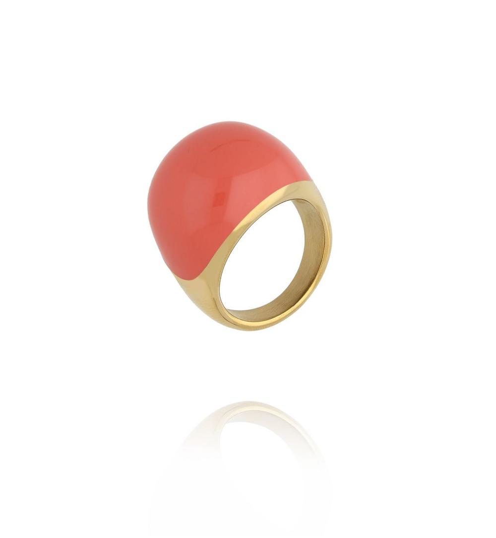 Pierścionek złoty z koralową emalią PSA1264