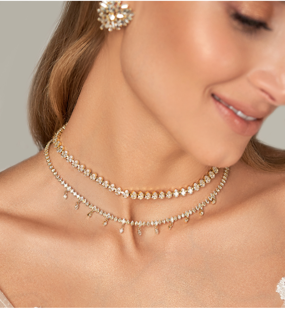 Zestaw naszyjników z kryształkami złoty NS0126