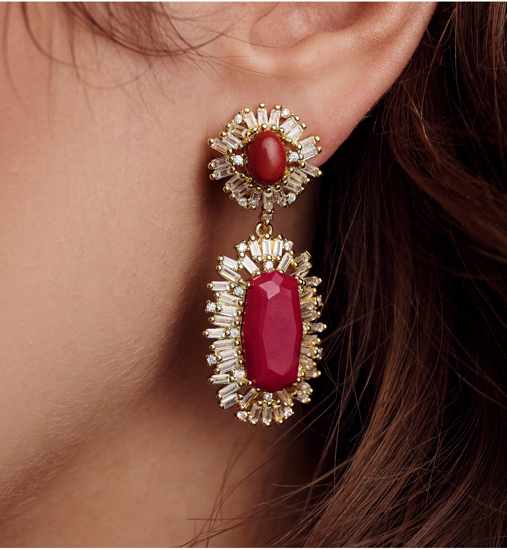 Kolczyki złote z czerwonym kamieniem KSS2200