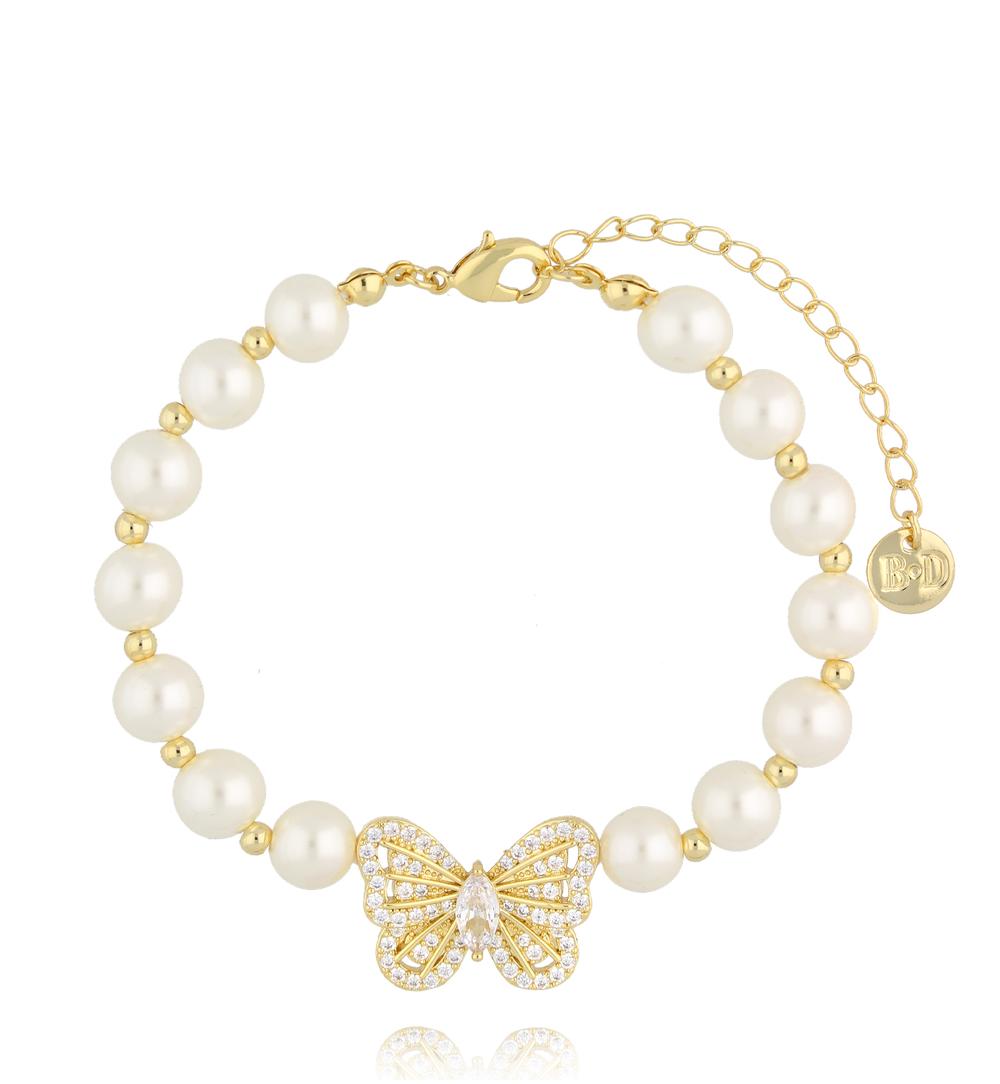 Bransoletka z pereł i złotym motylem BPE0163