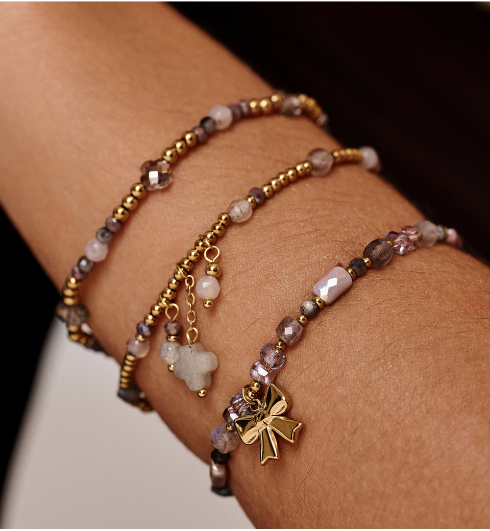 Bransoletka z labradorytu i szklanych koralików z kokardką BTW3498