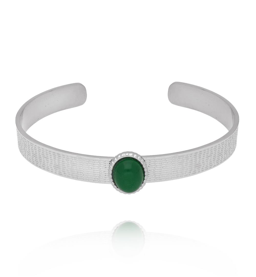 Bransoleta srebrna open cuff z zielonym awenturynem BSY0479
