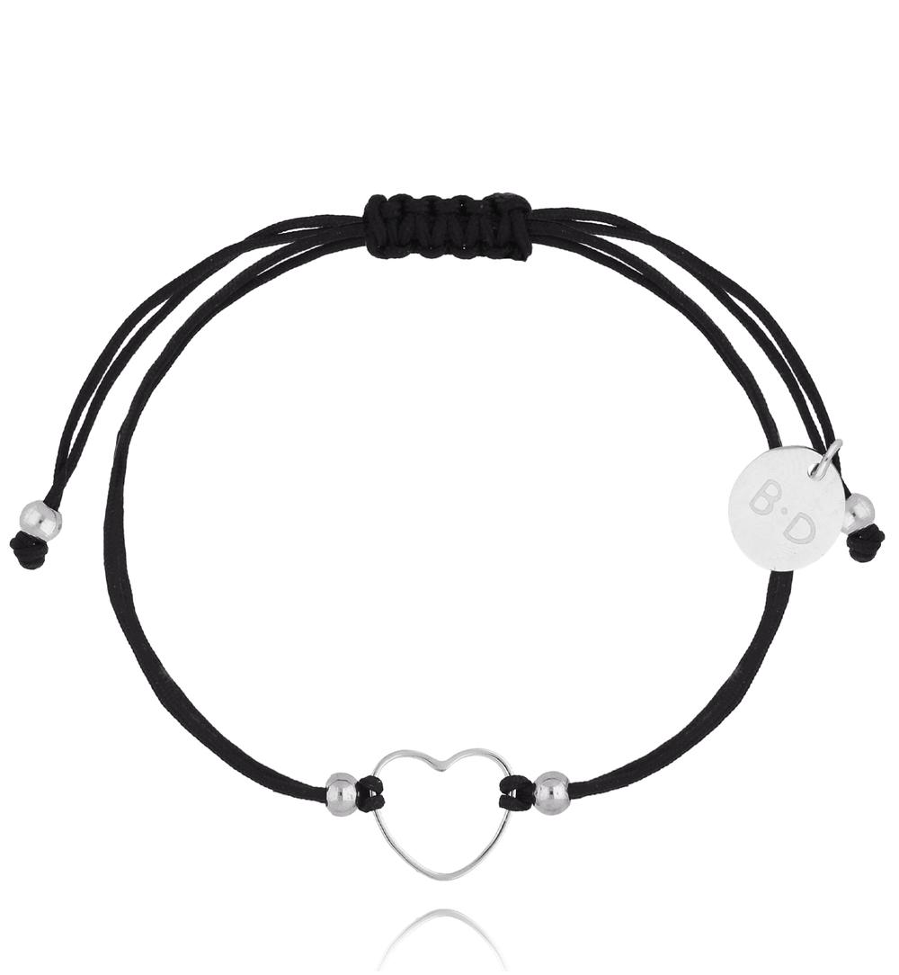 Bransoletka czarna ze srebrnym sercem Little Heart BGL0865