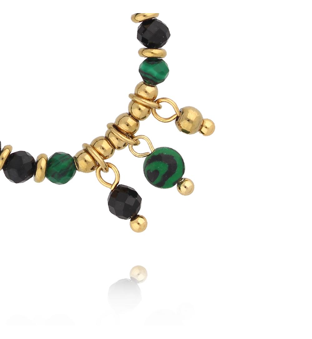 Pierścionek elastyczny z malachitem i czarnym turmalinem PTW0632