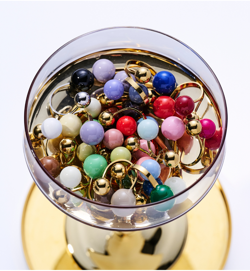 Pierścionek z kolorowymi kulami – zieleń, błękit i złoto PSA1112