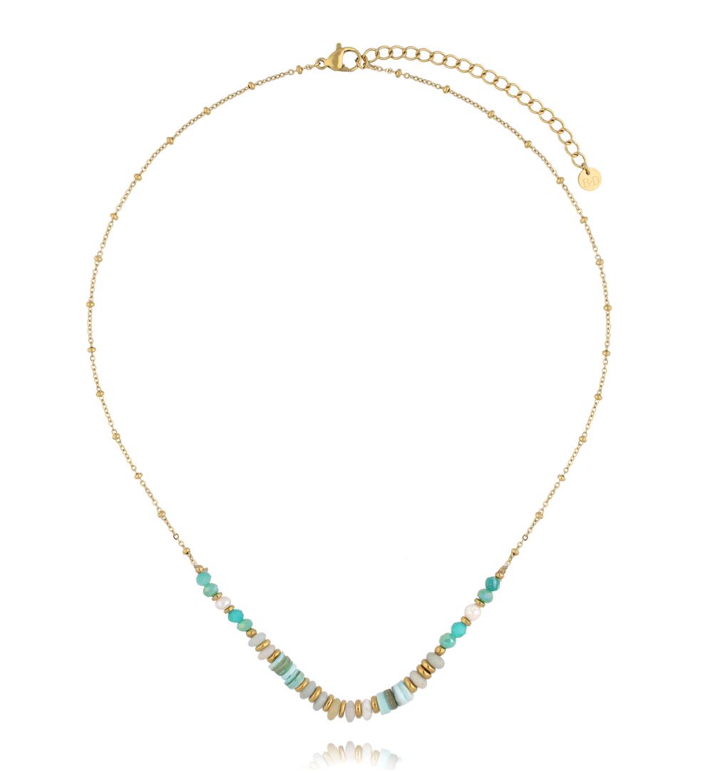 Zestaw złotych naszyjników z turkusowo-błękitnymi kamieniami i zawieszką z koniczyną ZN0116