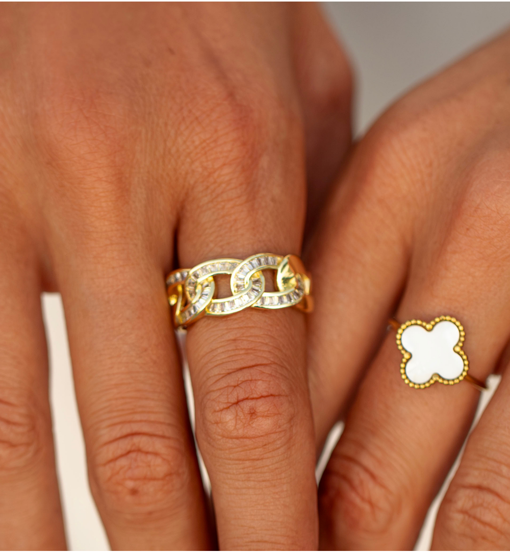 Pierścionek złoty łańcuch z cyrkoniami Freyja PSS0046