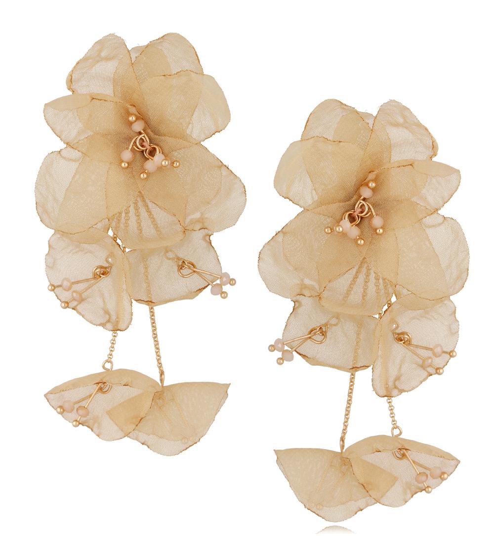 Kolczyki z szyfonu kwiaty beżowe Aura KBL1298