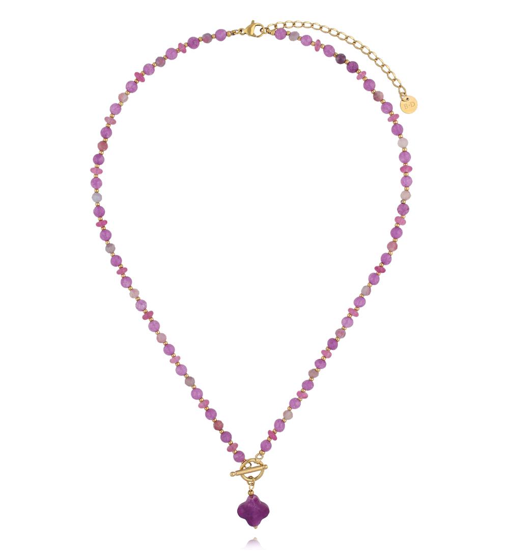 Naszyjnik z  fioletowego jadeitu z zawieszką koniczynki NPA1616