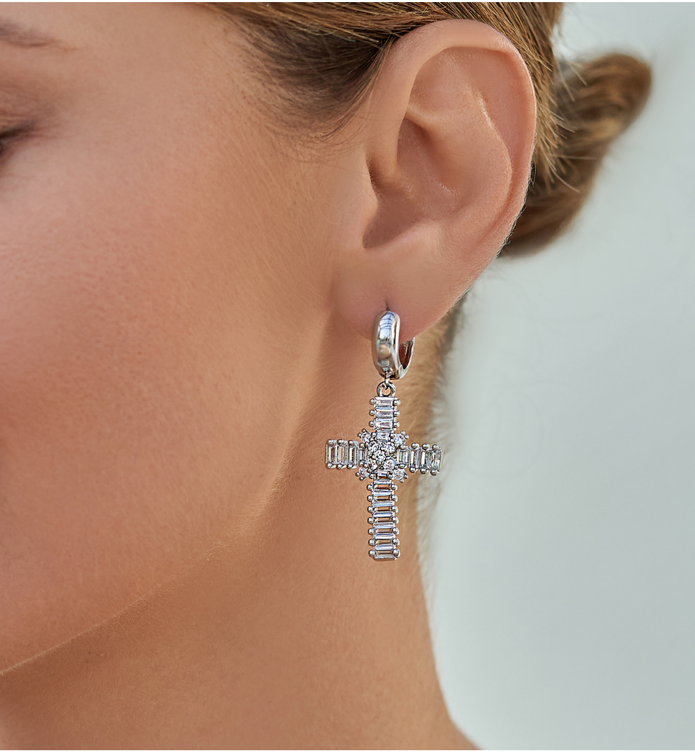 Kolczyki srebrne krzyżyki z kryształkami Peace KRG0920