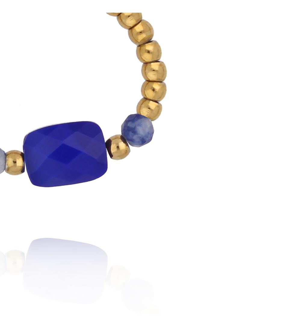 Pierścionek elastyczny z sodalitem i granatowym kamieniem PTW0604