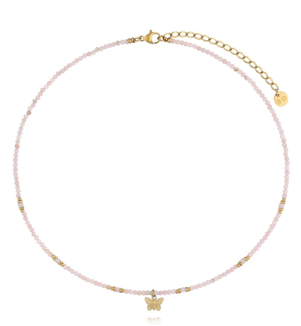 Naszyjnik z różowym opalem i zawieszką motyla NTW1631