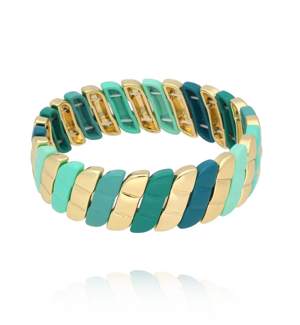 Bransoletka w odcieniach morskiej zieleni i złota BCR0046