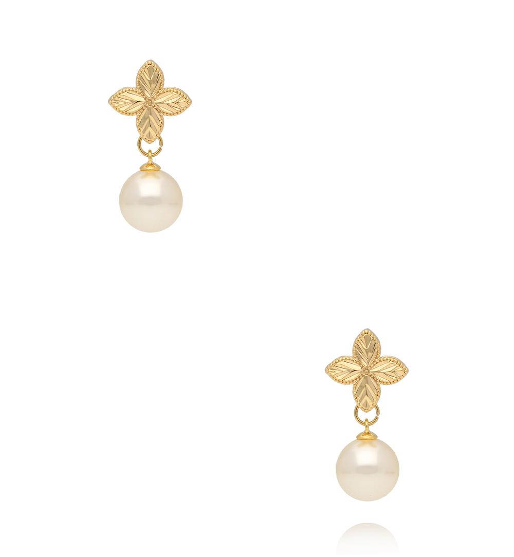 Kolczyki z perłami i koniczynkami złote KSS2186