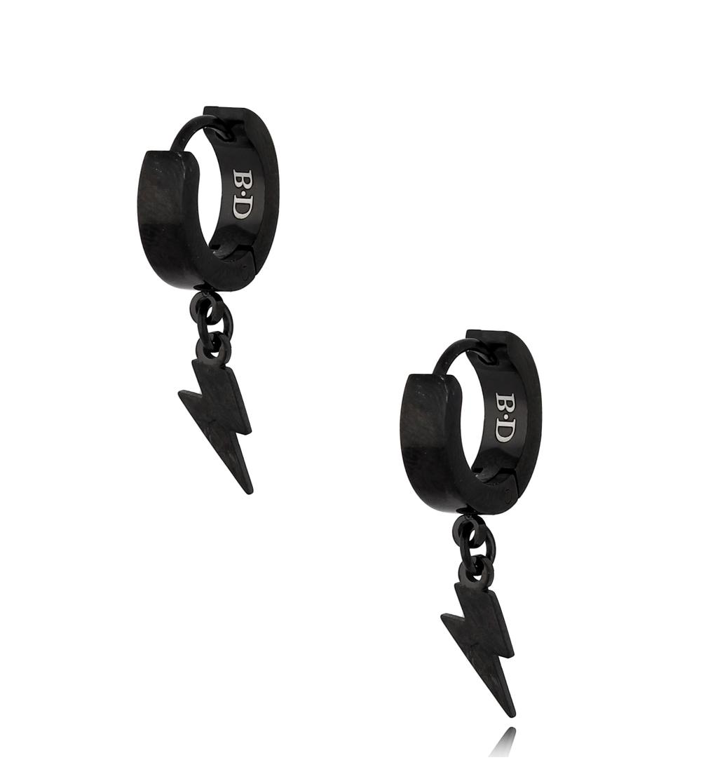 Kolczyki kółeczka z błyskawicą czarne Storm KMITC0031