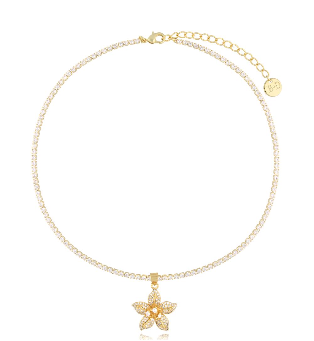 Naszyjnik z cyrkoniami i kwiatuszkiem Noémia NS0258