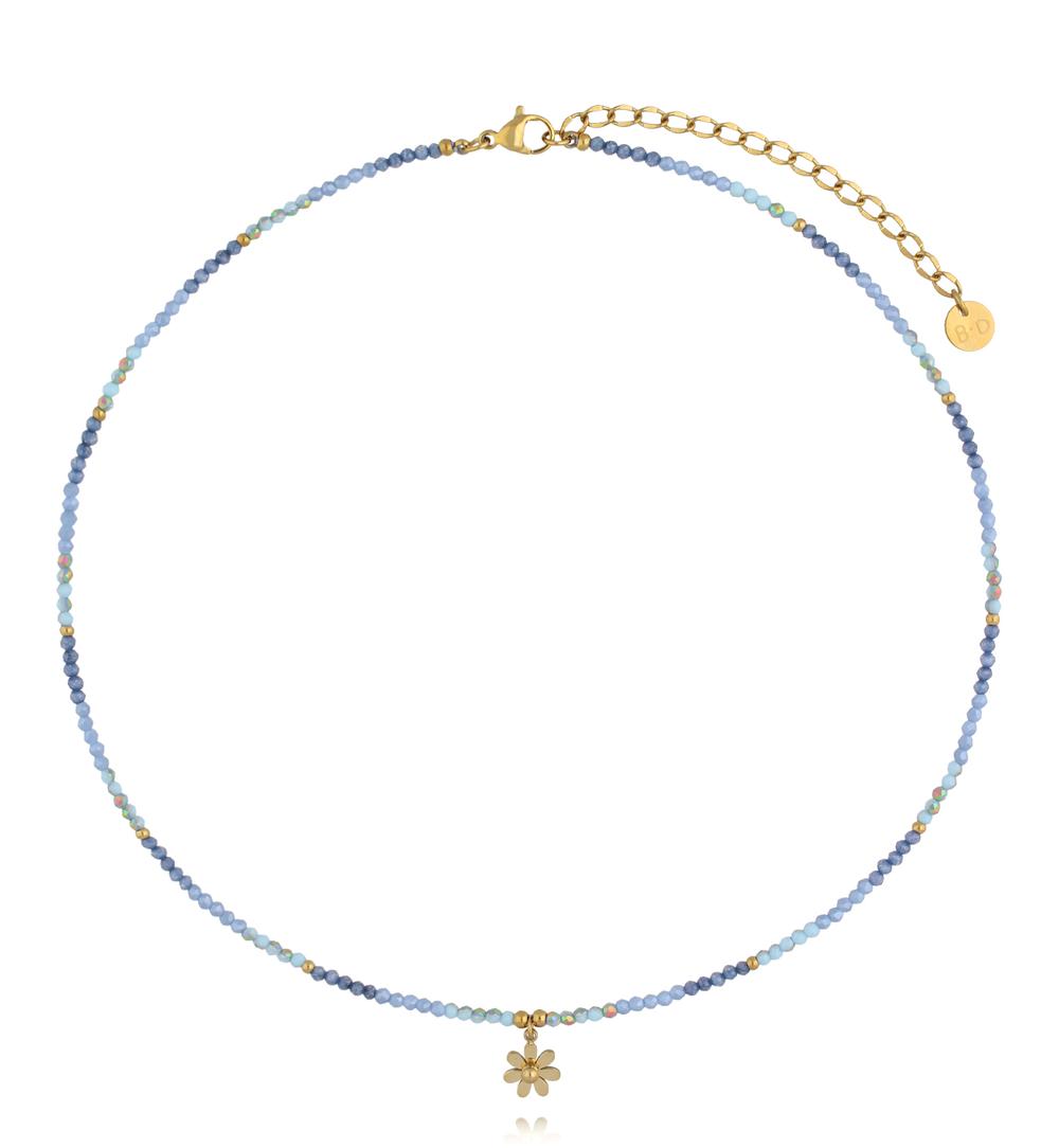 Naszyjnik z niebieskiej cyrkonii i szklanych kryształków z zawieszką – kwiatek NTW1626