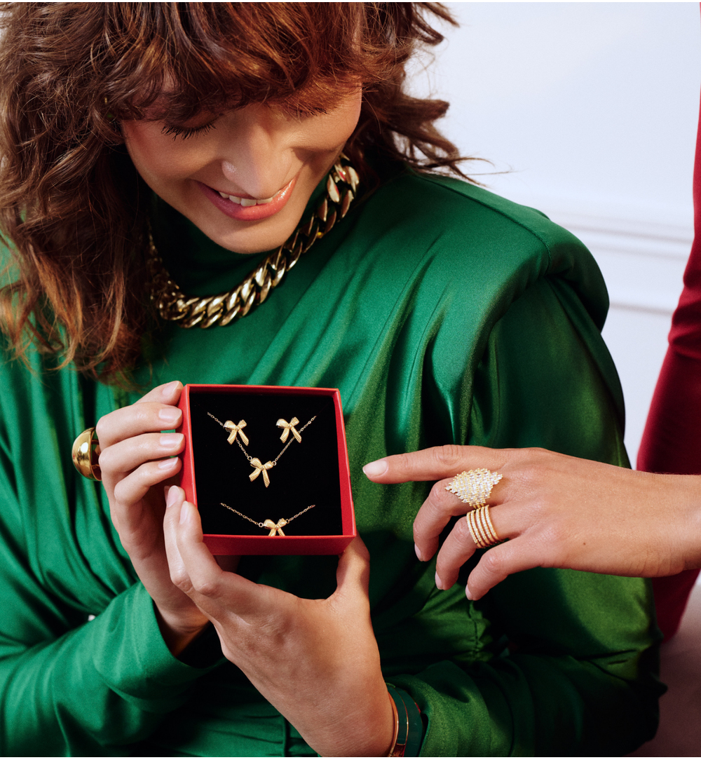 Zestaw świątecznej biżuterii ze złotymi kokardami ZN0063