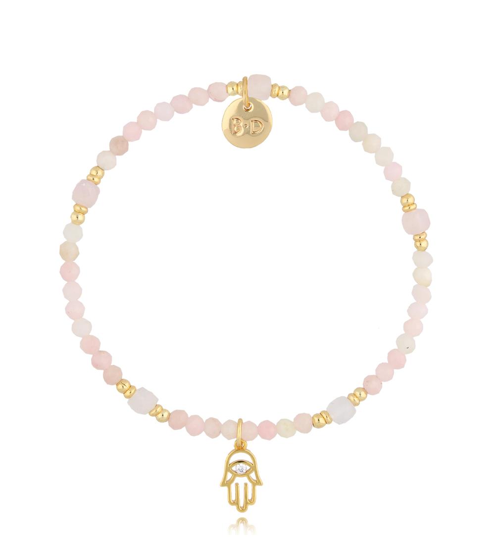 Bransoletka różowa z ręką Fatimy Pink Stones BTW2182