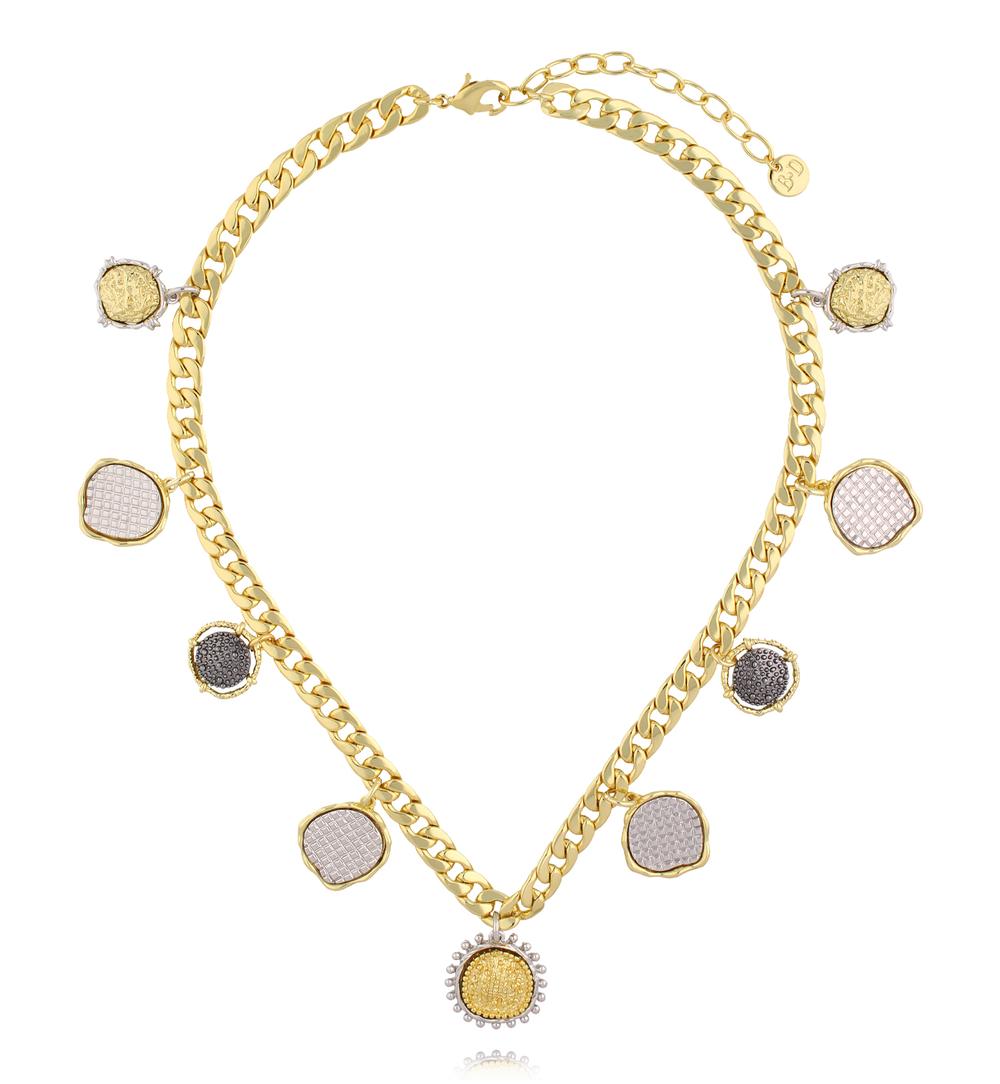 Zestaw złotych naszyjników z medalionami i zawieszkami ZN0201