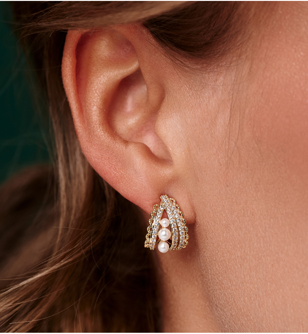 Kolczyki z perłami i cyrkoniami złote KSS2210