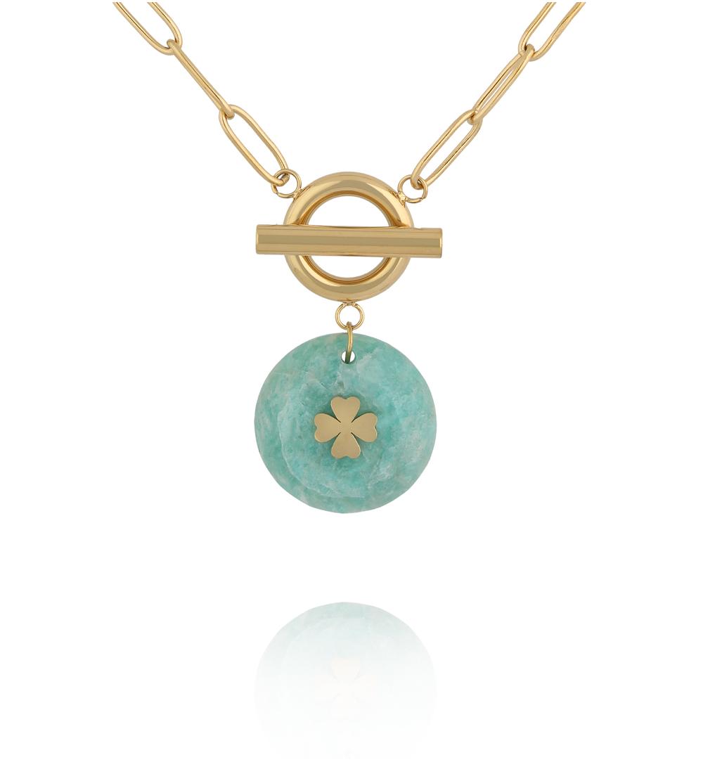 Naszyjnik z amazonitem i koniczynką NEA0052