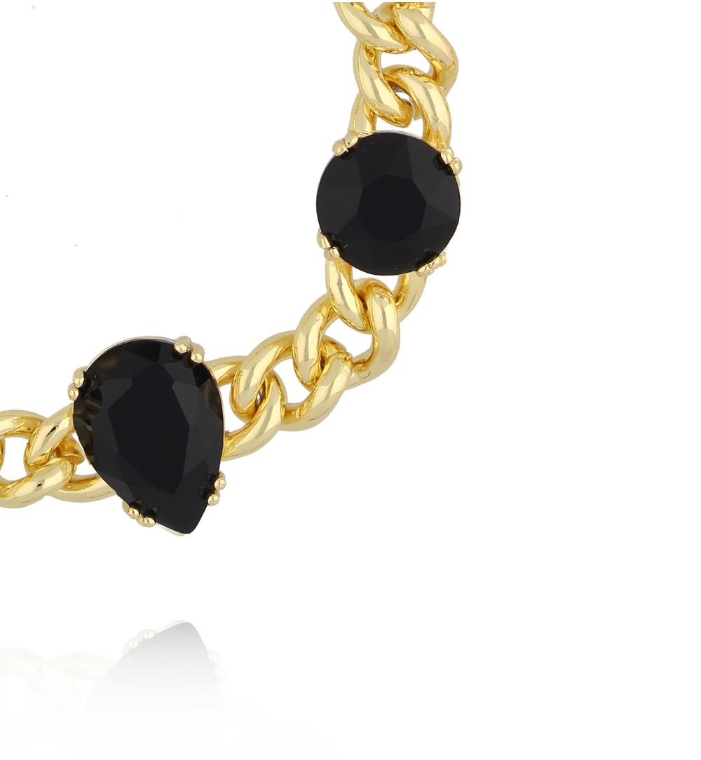 Bransoletka na złotym łańcuchu z czarnymi kamieniami BSS0268