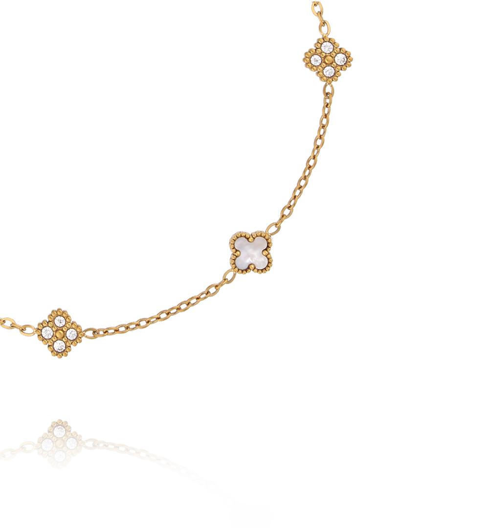 Bransoletka złota z koniczynkami z masy perłowej i cyrkoniami BSY0539