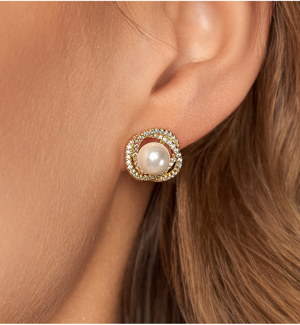 Kolczyki złote z perłą i cyrkoniami Perle Délicate KPE0096