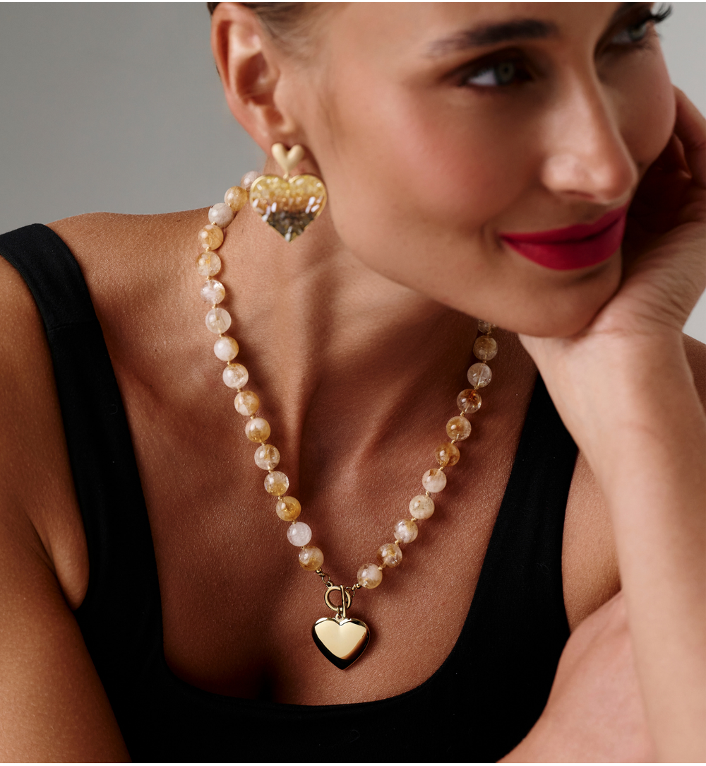 Naszyjnik z cytrynami z pozłacanym sercem NPA1593