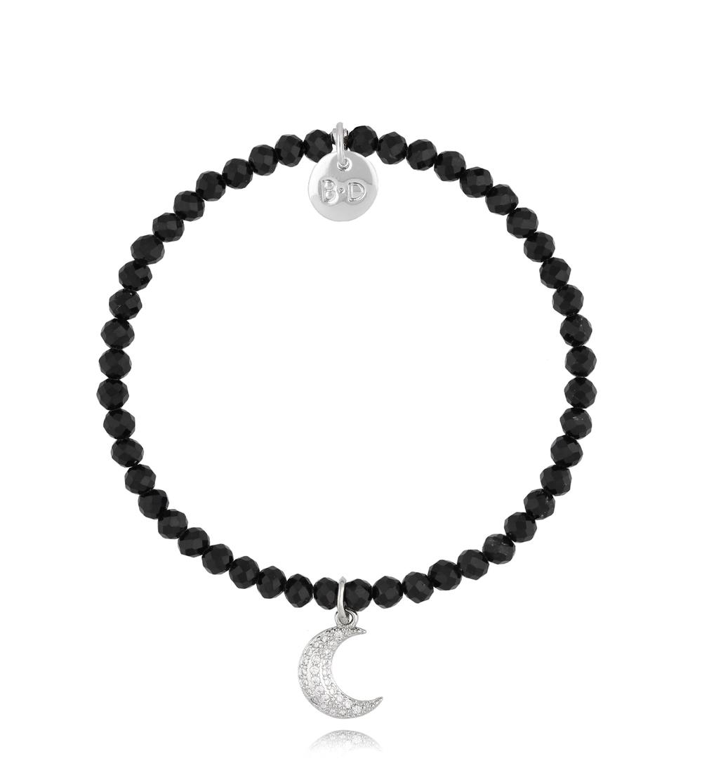 Bransoletka z czarnymi turmalinami i księżycem Silver Moon BTW2227