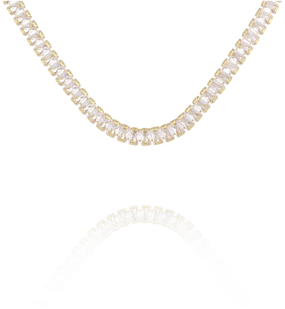 Naszyjnik typu tennis z podłużnymi kryształkami w złotej oprawie NS0426